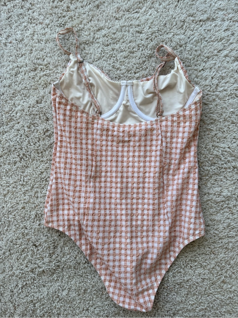 Rylee + Cru Peach and White Gingham One-Piece - Picture 3 of 3